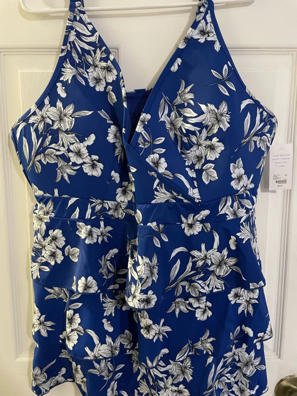 Cacique Blue Floral Print Bikini Top and swim skirt